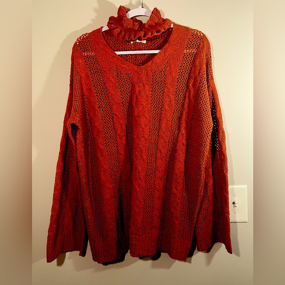 Easel choker ruffle collar orange sweater